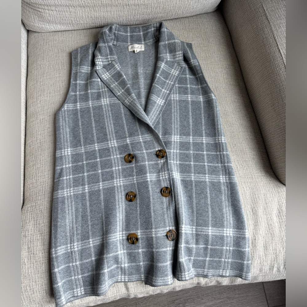 Marled Double Breasted Button Collared Sweater Ve… - image 1